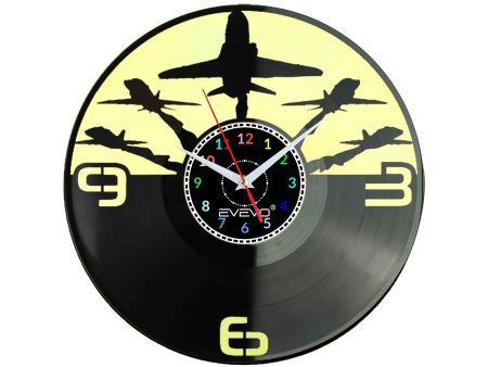SAMOLOT WOJSKOWY F-16 ZEGAR ŚCIENNY FLUORESCENCYJNE TŁO PŁYTA WINYLOWA PREZENT UPOMINEKA EVEVO GIFT SOUVENIR W0086