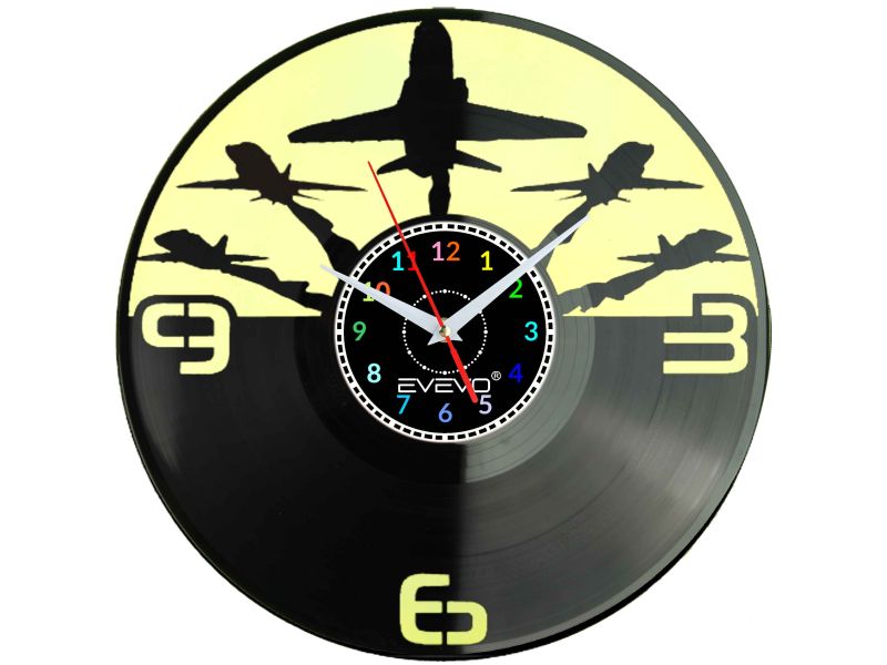 SAMOLOT WOJSKOWY F-16 ZEGAR ŚCIENNY FLUORESCENCYJNE TŁO PŁYTA WINYLOWA PREZENT UPOMINEKA EVEVO GIFT SOUVENIR W0086