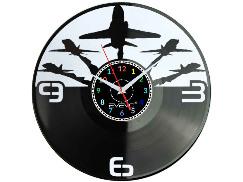 SAMOLOT WOJSKOWY F-16 ZEGAR ŚCIENNY FLUORESCENCYJNE TŁO PŁYTA WINYLOWA PREZENT UPOMINEKA EVEVO GIFT SOUVENIR W0086 GOOGLE