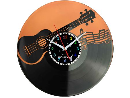 UKULELE MUZYKA ROCK 'N' ROLL GITAR ZEGAR ŚCIENNY FLUORESCENCYJNE TŁO PŁYTA WINYLOWA PREZENT UPOMINEKA EVEVO F0088