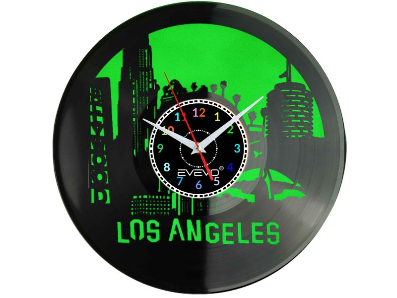 LOS ANGELES MIASTO ANIOŁÓW L.A. USA CALIFORNIA ZEGAR ŚCIENNY FLUORESCENCYJNE TŁO PŁYTA WINYLOWA PREZENT UPOMINEKA EVEVO W0089