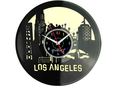 LOS ANGELES MIASTO ANIOŁÓW L.A. USA CALIFORNIA ZEGAR ŚCIENNY FLUORESCENCYJNE TŁO PŁYTA WINYLOWA PREZENT UPOMINEKA EVEVO W0089