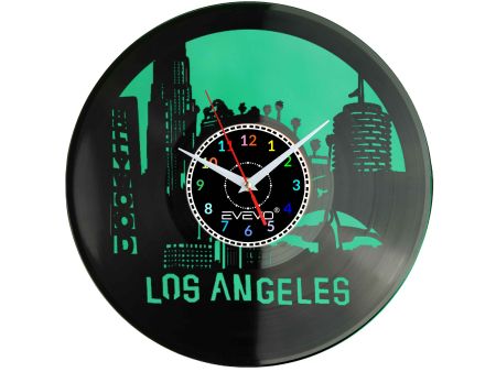 LOS ANGELES MIASTO ANIOŁÓW L.A. USA CALIFORNIA ZEGAR ŚCIENNY FLUORESCENCYJNE TŁO PŁYTA WINYLOWA PREZENT UPOMINEKA EVEVO F0089