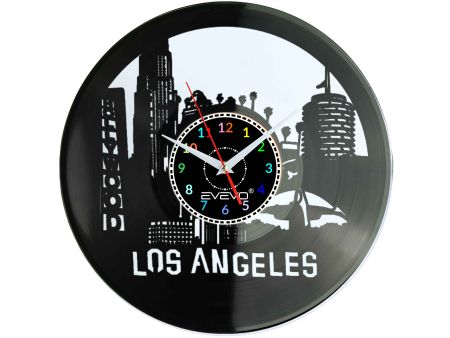 LOS ANGELES MIASTO ANIOŁÓW L.A. USA CALIFORNIA ZEGAR ŚCIENNY FLUORESCENCYJNE TŁO PŁYTA WINYLOWA PREZENT UPOMINEKA EVEVO F0089