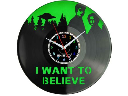 Z ARCHIWUM X  SERIAL TV USA KOSMICI X-FILES ZEGAR ŚCIENNY FLUORESCENCYJNE TŁO PŁYTA WINYLOWA PREZENT UPOMINEKA GIFT EVEVO W0091