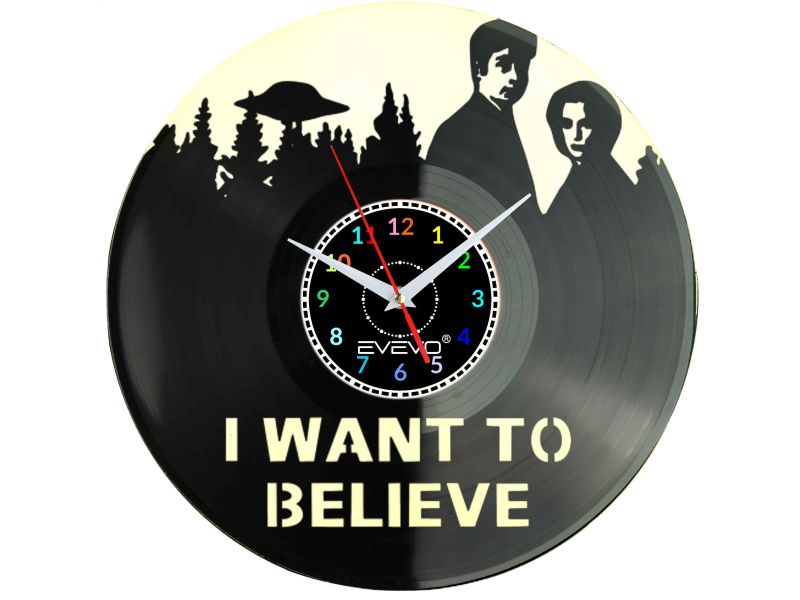 Z ARCHIWUM X  SERIAL TV USA KOSMICI X-FILES ZEGAR ŚCIENNY FLUORESCENCYJNE TŁO PŁYTA WINYLOWA PREZENT UPOMINEKA GIFT EVEVO W0091