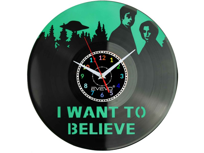 Z ARCHIWUM X  SERIAL TV USA KOSMICI X-FILES ZEGAR ŚCIENNY FLUORESCENCYJNE TŁO PŁYTA WINYLOWA PREZENT UPOMINEKA GIFT EVEVO F0091