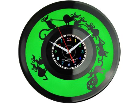 MYSZ SZCZUREK MYSZKA I SER ZEGAR ŚCIENNY FLUORESCENCYJNE TŁO PŁYTA WINYLOWA PREZENT UPOMINEKA GIFT EVEVO W0093