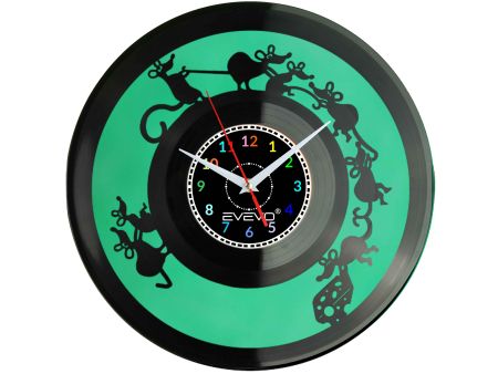 MYSZ SZCZUREK MYSZKA I SER ZEGAR ŚCIENNY FLUORESCENCYJNE TŁO PŁYTA WINYLOWA PREZENT UPOMINEKA GIFT EVEVO W0093 GOOGLE