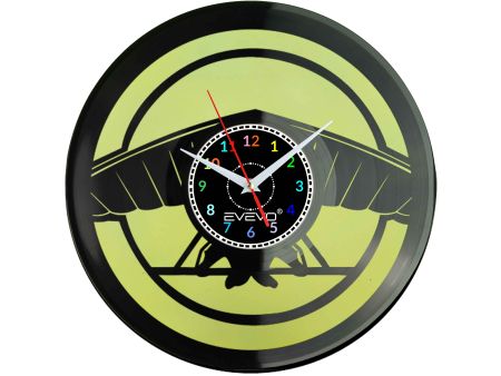 ZEGAR ŚCIENNY PARALOTNICTWO LATANIE SZYBOWANIE FLUORESCENCYJNE TŁO PŁYTA WINYLOWA PREZENT UPOMINEKA GIFT SOUVENIR EVEVO W0095