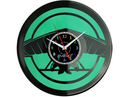 ZEGAR ŚCIENNY PARALOTNICTWO LATANIE SZYBOWANIE FLUORESCENCYJNE TŁO PŁYTA WINYLOWA PREZENT UPOMINEKA GIFT SOUVENIR EVEVO F0095