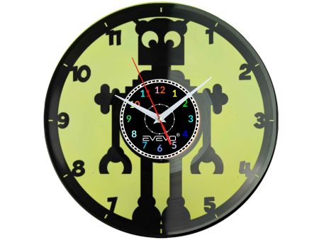 ZEGAR ŚCIENNY ROBOT Z PRZYSZŁOŚCI FLUORESCENCYJNE TŁO PŁYTA WINYLOWA PREZENT UPOMINEKA GIFT SOUVENIR EVEVO W0096