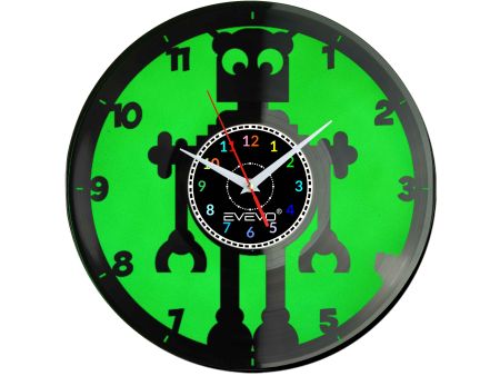 ZEGAR ŚCIENNY ROBOT Z PRZYSZŁOŚCI FLUORESCENCYJNE TŁO PŁYTA WINYLOWA PREZENT UPOMINEKA GIFT SOUVENIR EVEVO W0096