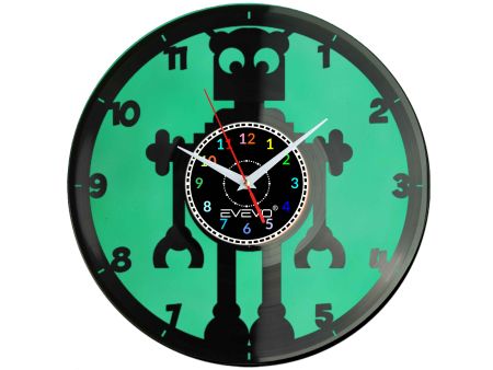 ZEGAR ŚCIENNY ROBOT Z PRZYSZŁOŚCI FLUORESCENCYJNE TŁO PŁYTA WINYLOWA PREZENT UPOMINEKA GIFT SOUVENIR EVEVO W0096 ALLEGRO