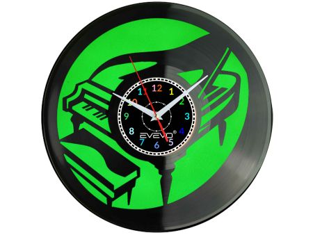 ZEGAR ŚCIENNY MUZYKA FORTEPIAN PIANOFORTE FLUORESCENCYJNE TŁO PŁYTA WINYLOWA PREZENT UPOMINEKA GIFT SOUVENIR EVEVO W0096