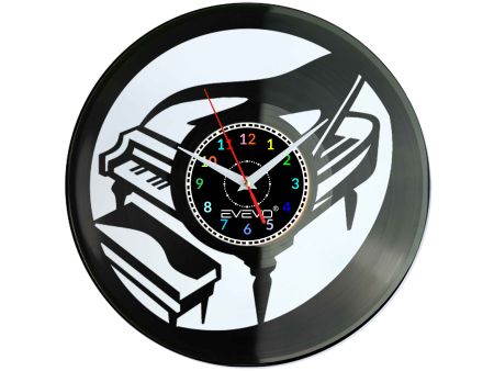 ZEGAR ŚCIENNY MUZYKA FORTEPIAN PIANOFORTE FLUORESCENCYJNE TŁO PŁYTA WINYLOWA PREZENT UPOMINEKA GIFT SOUVENIR EVEVO W0096 GOOGLE