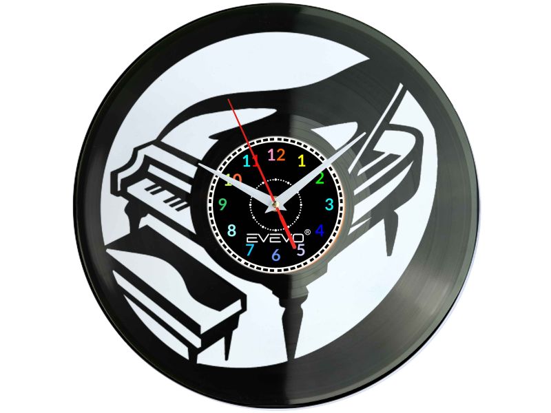ZEGAR ŚCIENNY MUZYKA FORTEPIAN PIANOFORTE FLUORESCENCYJNE TŁO PŁYTA WINYLOWA PREZENT UPOMINEKA GIFT SOUVENIR EVEVO W0096 GOOGLE