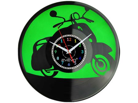 ZEGAR ŚCIENNY SKUTER MOTOROWER KLASYCZNY WŁOSKI FLUORESCENCYJNE TŁO PŁYTA WINYLOWA PREZENT UPOMINEKA GIFT SOUVENIR EVEVO W0099
