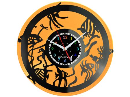 ZEGAR ŚCIENNY ZŁOTA RYBKA WELONKA KARAŚ KOLOROWE TŁO PŁYTA WINYLOWA WINYL PREZENT UPOMINEK URODZINY EVEVO C0002