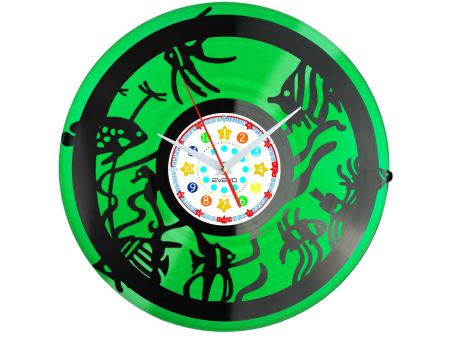 ZEGAR ŚCIENNY ZŁOTA RYBKA WELONKA KARAŚ KOLOROWE TŁO PŁYTA WINYLOWA WINYL PREZENT UPOMINEK URODZINY EVEVO C0002