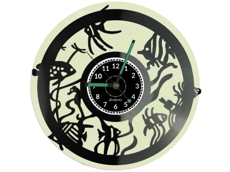 ZEGAR ŚCIENNY ZŁOTA RYBKA WELONKA KARAŚ KOLOROWE TŁO PŁYTA WINYLOWA WINYL PREZENT UPOMINEK URODZINY EVEVO C0002