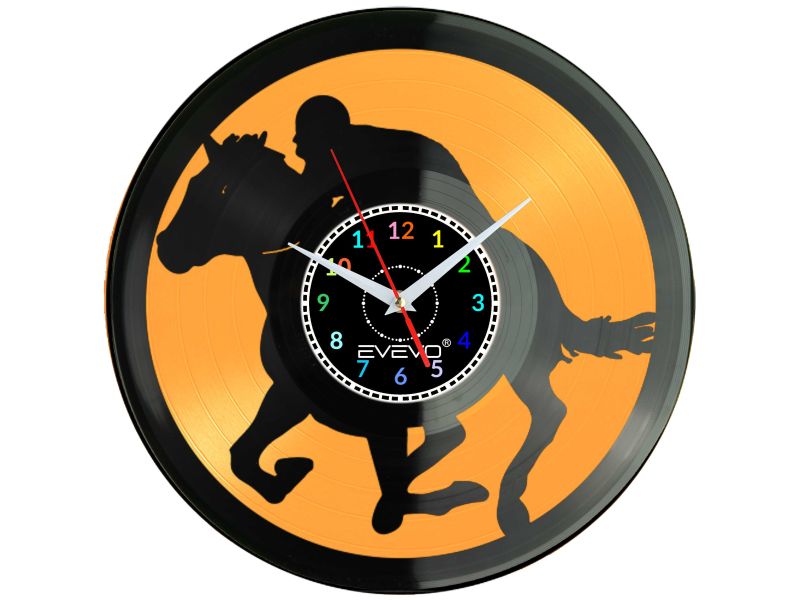 Zegar Ścienny Koń Wyścigowy Pełnej Krwi Dekoracyjny Płyta Winylowa Cichy Mechanizm Prezent Dla Miłośnika Koni EVEVO C0003