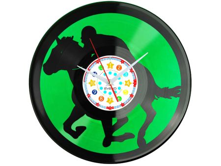 Zegar Ścienny Koń Wyścigowy Pełnej Krwi Dekoracyjny Płyta Winylowa Cichy Mechanizm Prezent Dla Miłośnika Koni EVEVO C0003