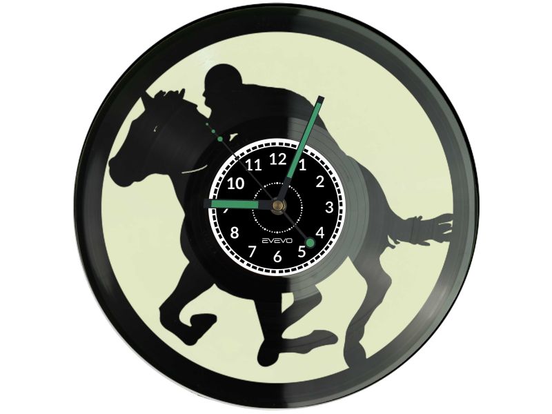 Zegar Ścienny Koń Wyścigowy Pełnej Krwi Dekoracyjny Płyta Winylowa Cichy Mechanizm Prezent Dla Miłośnika Koni EVEVO C0003
