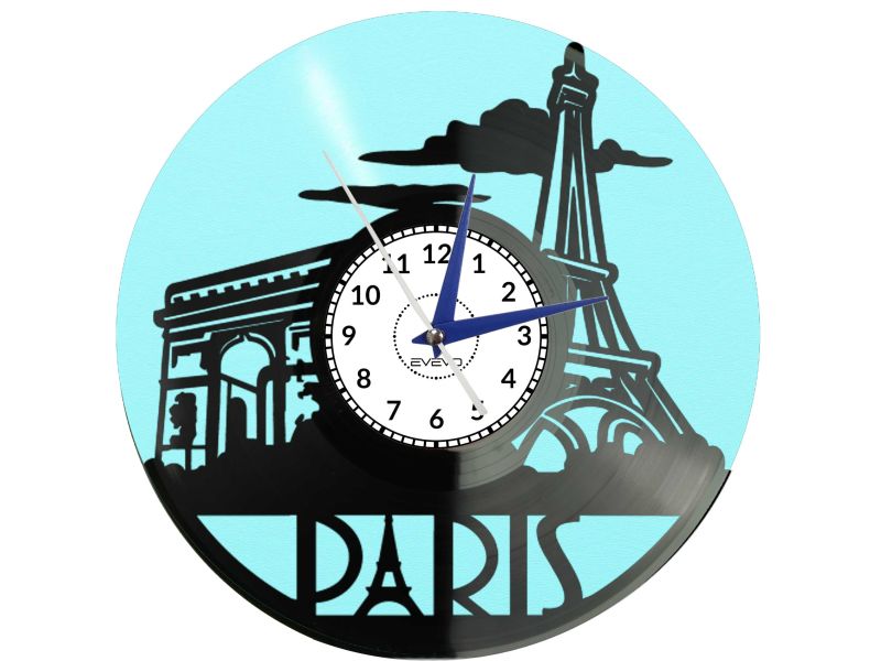 Zegar Ścienny Paryż Francja Wieża Eiffla Łuk Triumfalny Winylowy Nowoczesny Prezent Dekoracja Loft EVEVO C0008