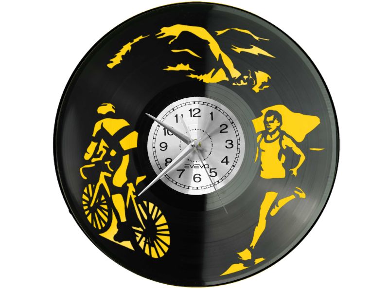 Zegar Ścienny Ironman Triathlon Sportowiec Winylowy Dekoracyjny Nowoczesny Prezent Dla Niego Dla Niej EVEVO