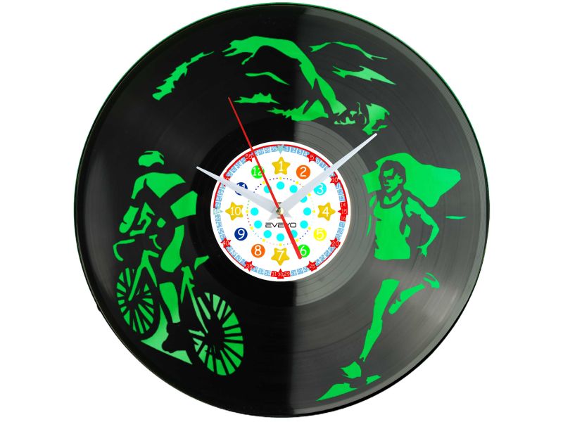Zegar Ścienny Ironman Triathlon Sportowiec Winylowy Dekoracyjny Nowoczesny Prezent Dla Niego Dla Niej EVEVO