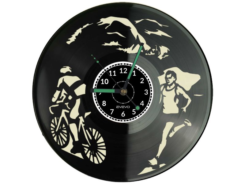 Zegar Ścienny Ironman Triathlon Sportowiec Winylowy Dekoracyjny Nowoczesny Prezent Dla Niego Dla Niej C0010 EVEVO