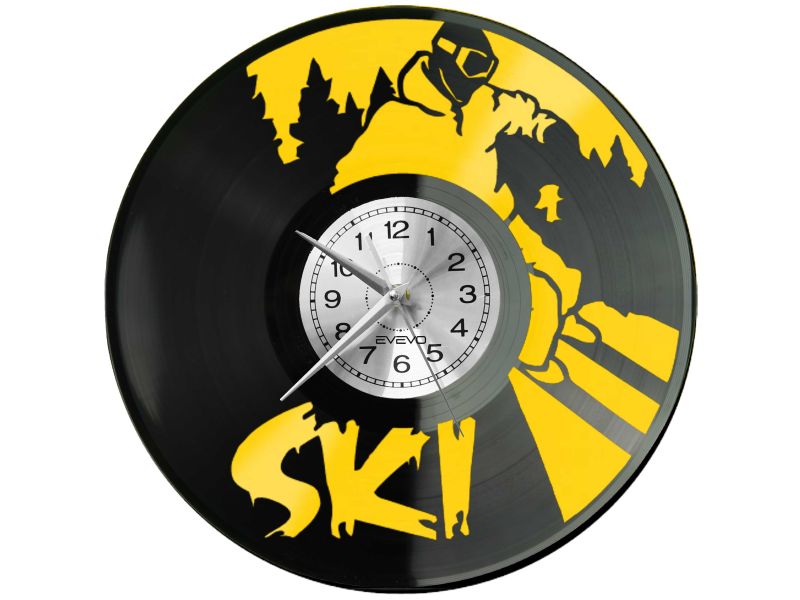 zegar ścienny winylowy, zegar ski, zegar narciarstwo, zegar narty, dekoracja pokoju młodzieżowego
