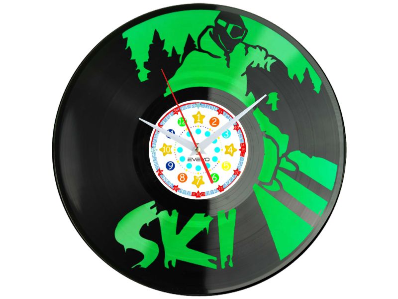 zegar ścienny winylowy, zegar ski, zegar narciarstwo, zegar narty, dekoracja pokoju młodzieżowego