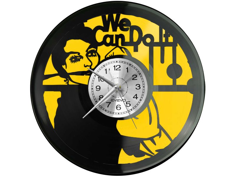 Zegar Ścienny Rózia Nitowaczka We Can Do It Płyta Winylowa Winyl Kolorowe Tło Prezent Upominek Urodziny EVEVO C0016