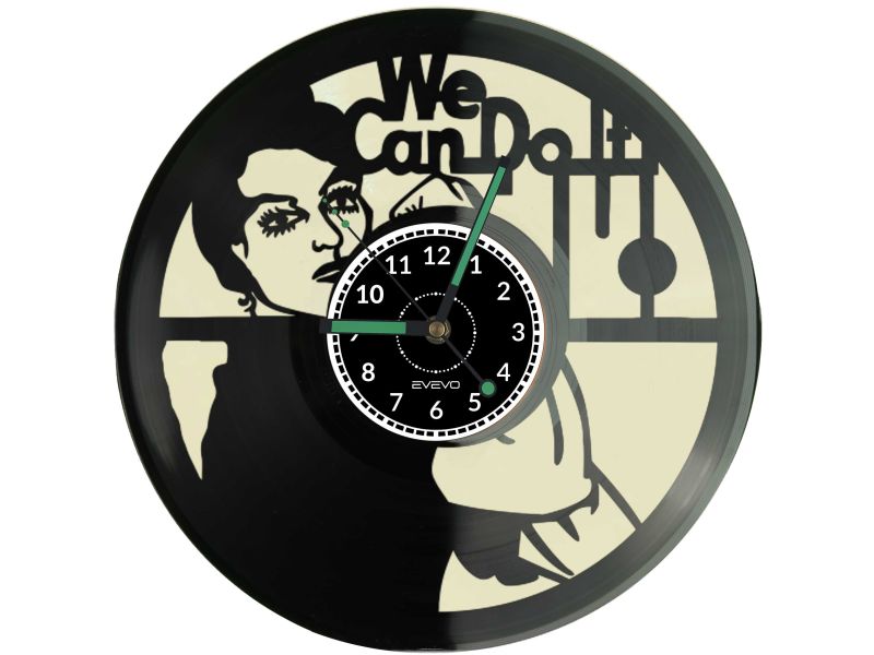 Zegar Ścienny Rózia Nitowaczka We Can Do It Płyta Winylowa Winyl Kolorowe Tło Prezent Upominek Urodziny EVEVO C0016