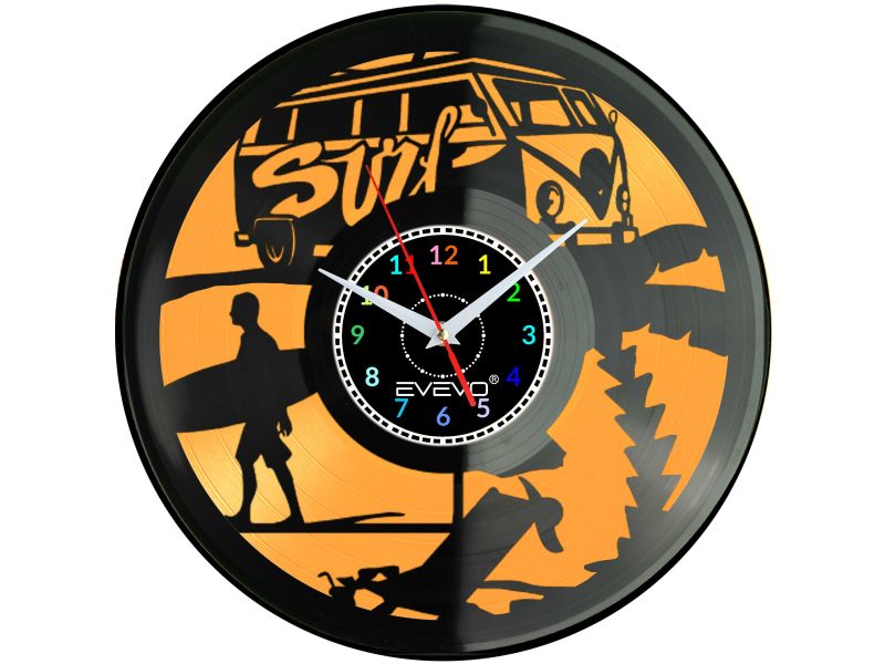 🏄‍♂️ ZEGAR ŚCIENNY SURFING JAZDA NA FALI 🌊 PŁYTA WINYLOWA WINYL PREZENT UPOMINEK URODZINY EVEVO C0015