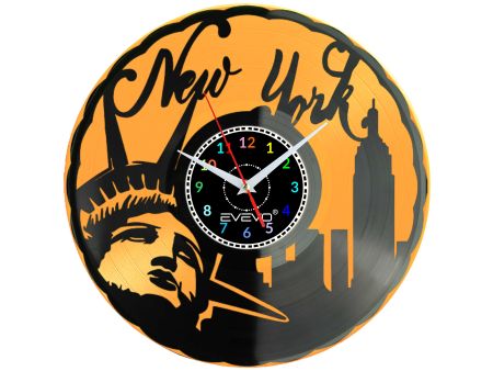 zegar NYC, zegar Nowy Jork, zegar z płyty winylowej, kolorowe tło, dla niej dla niego, dekoracja wnętrza