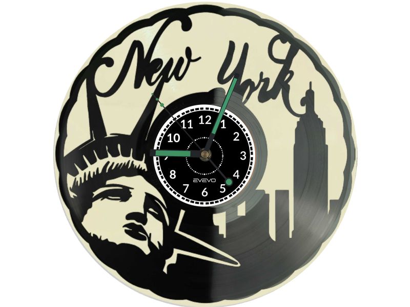 🕒 ZEGAR ŚCIENNY NOWY JORK NYC USA Z PŁYTY WINYLOWEJ KOLOROWE TŁO DLA NIEJ DLA NIEGO PREZENT UPOMINEK PODARUNEK 🎁