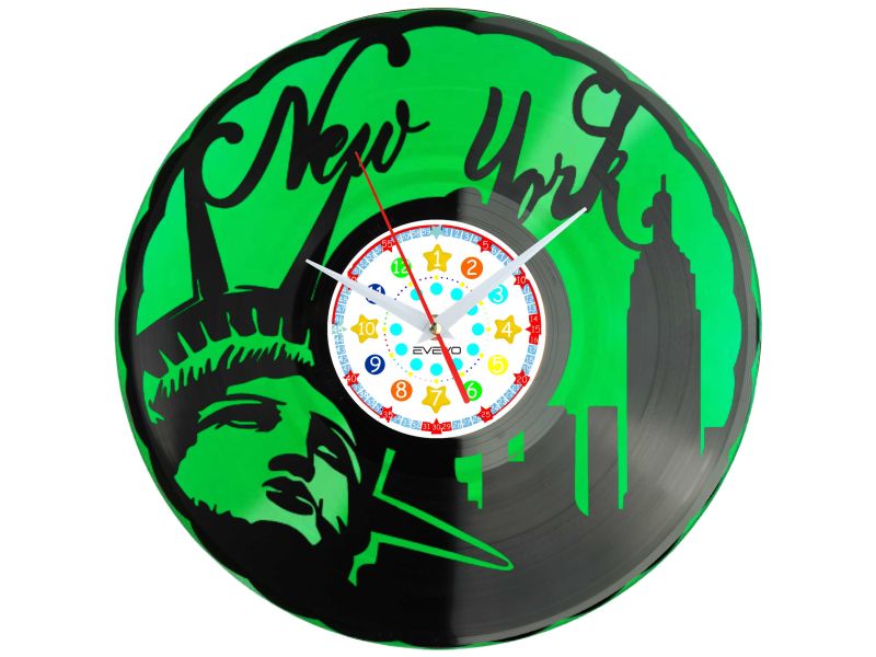 🕒 ZEGAR ŚCIENNY NOWY JORK NYC USA Z PŁYTY WINYLOWEJ KOLOROWE TŁO DLA NIEJ DLA NIEGO PREZENT UPOMINEK PODARUNEK 🎁