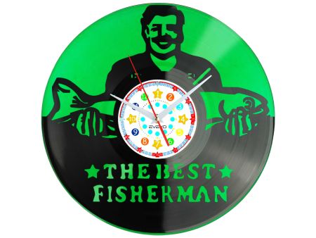 NAJLEPSZY RYBAK WĘDKARSTWO Z PŁYTY WINYLOWEJ KOLOROWE TŁO DLA NIEGO DLA NIEJ PREZENT UPOMINEK