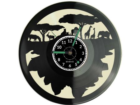 sawanna, Afryka, zwierzęta, zegar z płyty winylowej, kolorowe tło, prezent, upominek, podarunek, dla niego, dla niej