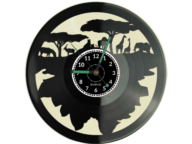 sawanna, Afryka, zwierzęta, zegar z płyty winylowej, kolorowe tło, prezent, upominek, podarunek, dla niego, dla niej