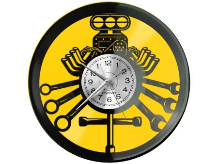 SERWIS SAMOCHODOWY ZEGAR MECHANIKA SILNIK Z PŁYTY WINYLOWEJ KOLOROWE TŁO DLA NIEGO DLA NIEJ PREZENT UPOMINEK PODARUNEK C0033