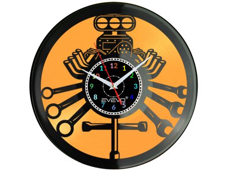 SERWIS SAMOCHODOWY ZEGAR MECHANIKA SILNIK Z PŁYTY WINYLOWEJ KOLOROWE TŁO DLA NIEGO DLA NIEJ PREZENT UPOMINEK PODARUNEK C0033