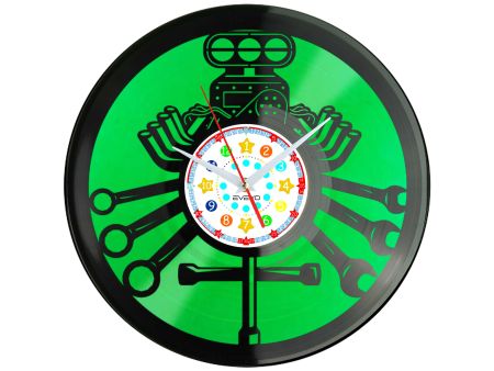 SERWIS SAMOCHODOWY ZEGAR MECHANIKA SILNIK Z PŁYTY WINYLOWEJ KOLOROWE TŁO DLA NIEGO DLA NIEJ PREZENT UPOMINEK PODARUNEK C0033