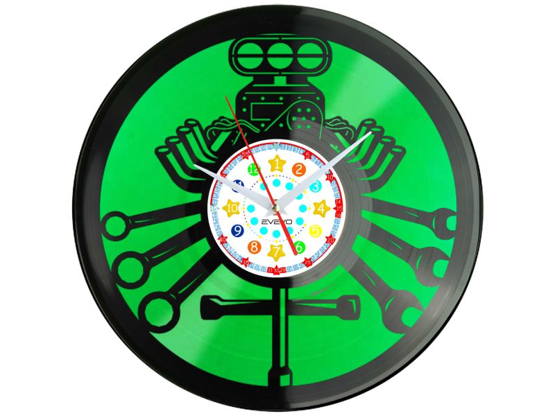 SERWIS SAMOCHODOWY ZEGAR MECHANIKA SILNIK Z PŁYTY WINYLOWEJ KOLOROWE TŁO DLA NIEGO DLA NIEJ PREZENT UPOMINEK PODARUNEK C0033