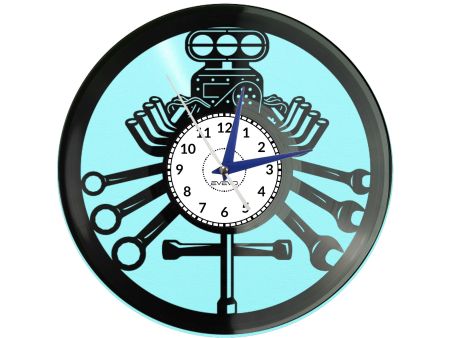 SERWIS SAMOCHODOWY ZEGAR MECHANIKA SILNIK Z PŁYTY WINYLOWEJ KOLOROWE TŁO DLA NIEGO DLA NIEJ PREZENT UPOMINEK PODARUNEK C0033