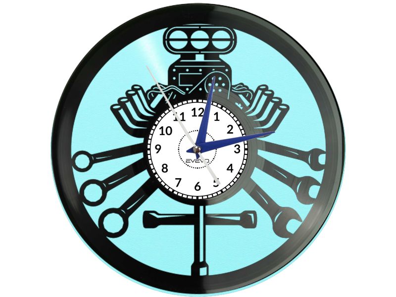 SERWIS SAMOCHODOWY ZEGAR MECHANIKA SILNIK Z PŁYTY WINYLOWEJ KOLOROWE TŁO DLA NIEGO DLA NIEJ PREZENT UPOMINEK PODARUNEK C0033