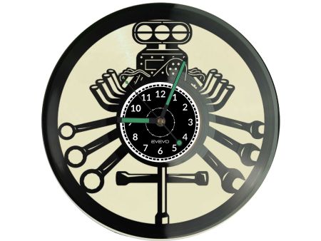 SERWIS SAMOCHODOWY ZEGAR MECHANIKA SILNIK Z PŁYTY WINYLOWEJ KOLOROWE TŁO DLA NIEGO DLA NIEJ PREZENT UPOMINEK PODARUNEK C0033